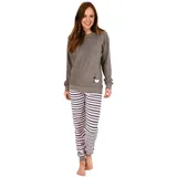 Eleganter Damen Frottee Pyjama Schlafanzug mit Bündchen und Herz Motiv - 291 201 13 570, Farbe:grau, Größe2:40/42 - 40-42