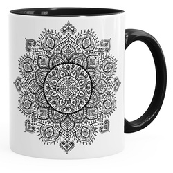 Autiga Tasse Kaffee-Tasse Mandala Ethno Boho Kaffeetasse Teetasse Keramiktasse mit Innenfarbe Autiga®, Keramik schwarz