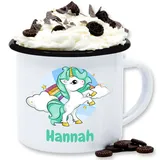 Emaille Tasse Blechtasse - Einhorn Wunschname Personalisiert mit Namen Unicorn Custom Gift Einhörner - 300 ml - Weiß Schwarz - personalisierte becher kinder unicorns tassen kindertasse