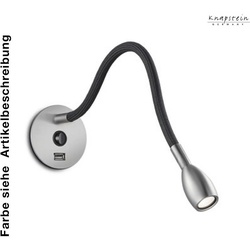 Knapstein LED Flexarm-Wandleuchte ASTA, Einbau, 2.6W 2700K, CRi >90, mit USB-Ladeport + Schalter, Mattnickel / braun GKS-21.841.56