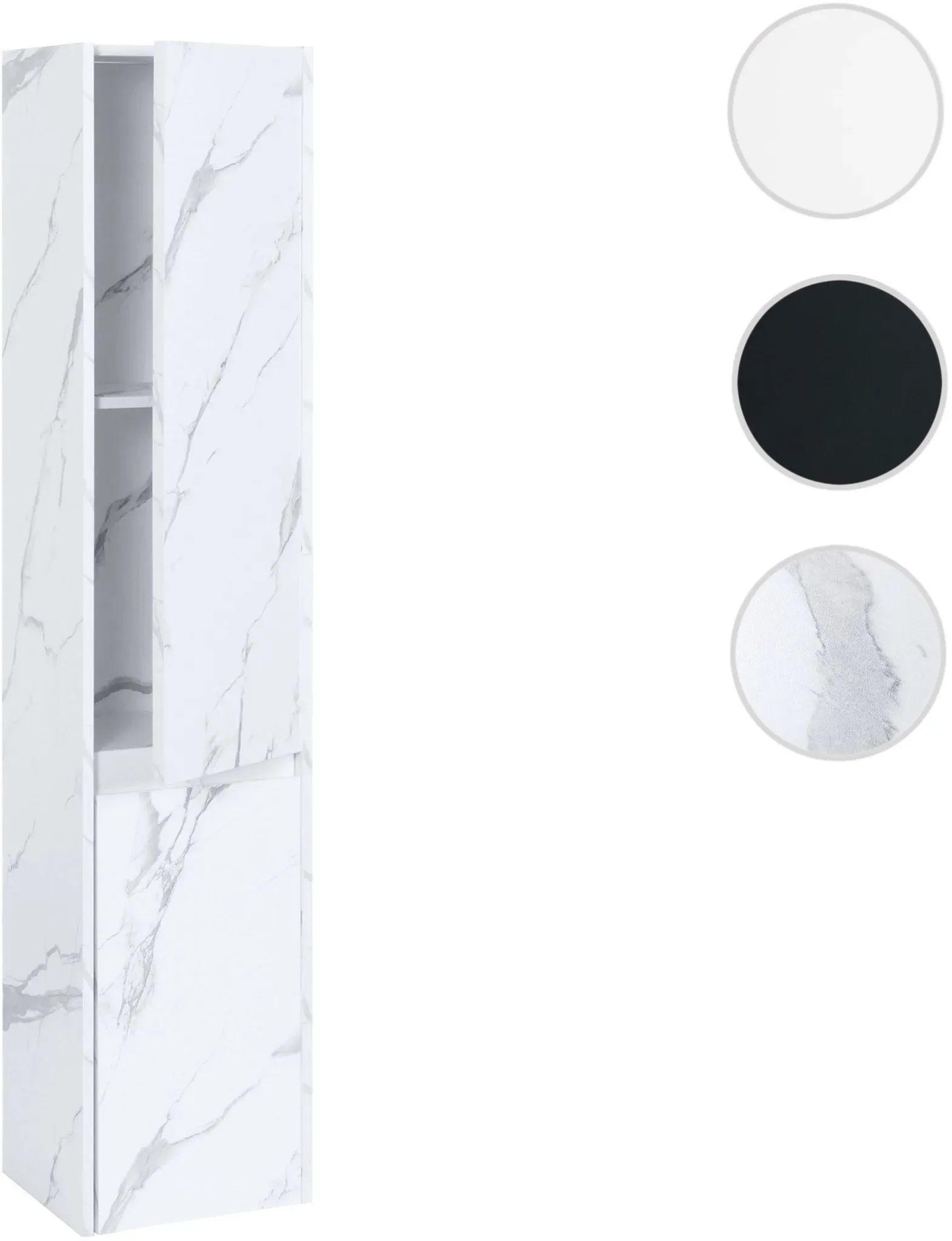 Hängeschrank HWC-L86, Badschrank Highboard Hochschrank, FSC® Melamin 2 Türen 3 Fächer 160x33cm ~ Marmor-Optik weiß