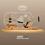 Weigla LED Dekolicht WEIGLA "Flaschenpost "Maritim" aus Holz & Acrylglas", natur, weiß, braun, H:22cm L:47cm T:8,2cm, Leuchten, Erzgebirge garantiert, maritime Innendeko, Dekolampe