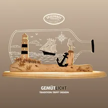 Weigla LED Dekolicht WEIGLA "Flaschenpost "Maritim" aus Holz & Acrylglas", natur, weiß, braun, H:22cm L:47cm T:8,2cm, Leuchten, Erzgebirge garantiert, maritime Innendeko, Dekolampe
