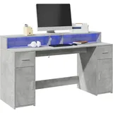 vidaXL Schreibtisch, Computertisch mit LED-Leuchten, Arbeitstisch mit Stauraum, Laptoptisch Gaming Tisch PC Tisch, Betongrau 160x55x91 cm Holzwerkstoff