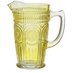MARELIDA Krug Vintage Boho Blumenmuster Karaffe Tee Saft Kanne Glas 1,4l gelb