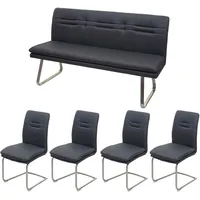 Mendler Esszimmer-Set HWC-H70, Esszimmergruppe Sitzgruppe Esszimmergarnitur, Stoff/Textil Edelstahl gebürstet