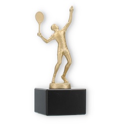 Pokal Metallfigur Tennis Herren goldmetallic auf schwarzem Marmorsockel 17,0cm