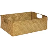 BEIJIALY Flache, Gewebte Weiden-Aufbewahrungsbehälter, Rattan-Aufbewahrungskorb, Handgefertigter Stroh-Algen-Aufbewahrungskorb, Gewebte Rechteckige Korbbehälter mit Griff für Zuhause, Küche,(L)