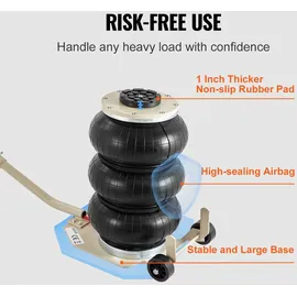 Vevor Pneumatischer Wagenheber Air Jack 3 t, Weiß Dreifachbeutel-Luftheber 140-450 mm Hubhöhe Airbag Luftwagenheber mit langem Griff, 5 Minuten Hub Luftheber Wagenheber für SUV, Lkw, Pkw usw.