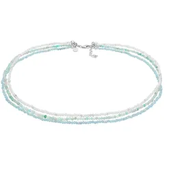 Elli PREMIUM Edelstein Glas Perlen 3-reihig Blau Grün 925 Silber Ketten   Damen 