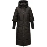 Navahoo Damen, Langer Wintermantel mit Kapuze und Rippstrickärmeln Ciao Miau XIV Black Gr. L - L