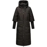 Navahoo Damen, Langer Wintermantel mit Kapuze und Rippstrickärmeln Ciao Miau XIV Black Gr. L - L