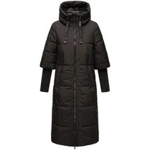 Navahoo Damen, Langer Wintermantel mit Kapuze und Rippstrickärmeln Ciao Miau XIV Black Gr. L - L