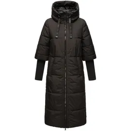 Navahoo Damen, Langer Wintermantel mit Kapuze und Rippstrickärmeln Ciao Miau XIV Black Gr. L - L
