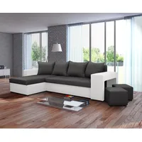 Nawstol Ecksofa TYMON mit Schlaffunktion, L-Form mit Bettkasten, Eckcouch Wohnzimmer, Bettsofa, Universalecke - Farbe grau weißes Kunstleder - Grau/Weiß