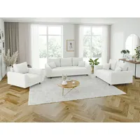 S-Style Möbel Polstergarnitur 3+2+1 Leif mit Holzfüßen im skandinavischen Stil aus Boucle-Stoff, (1x 3-Sitzer-Sofa, 1x 2-Sitzer-Sofa, 1x Sessel), mit Wellenfederung weiß