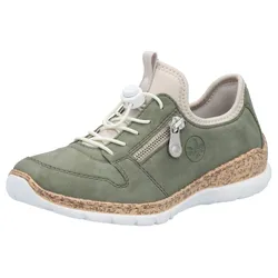 Slip-On Sneaker RIEKER, Damen, Gr. 42, grün (schilfgrün), Lederimitat, Textil, sportlich, Schuhe Sneaker, Schnürschuh, Halbschuh, Slipper mit leichter Laufsohle