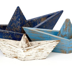 Vintage Papier Boot aus Holz Länge 25,5 cm, Höhe 10 cm, dunkelblau"Vintage Papier Boot aus Holz"