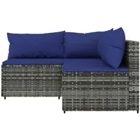 vidaXL 3-tlg. Garten-Lounge-Set mit Kissen Grau Poly Rattan