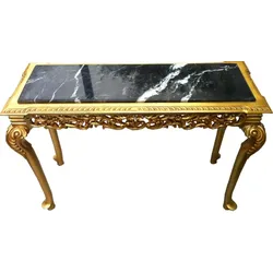Barock Konsolentisch Gold mit Marmorplatte - Konsole mit schwarzer Marmorplatte