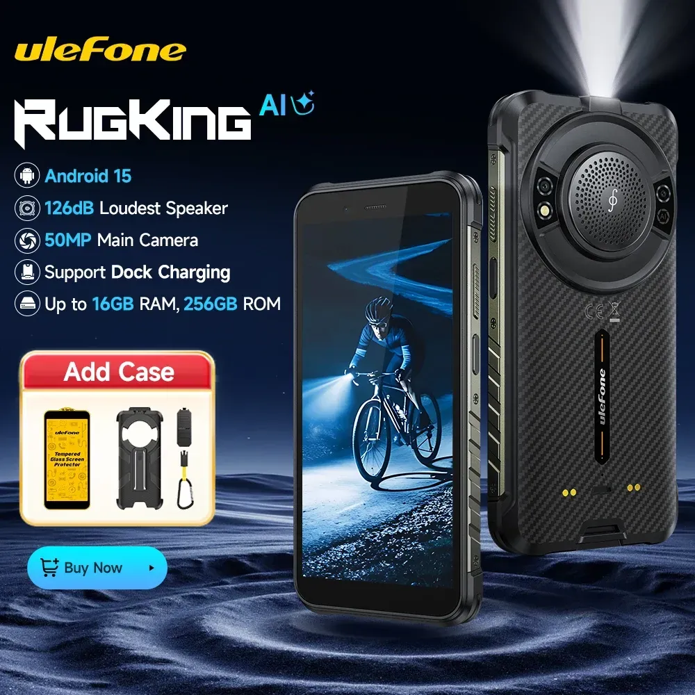 【2025 NEU】 Ulefone RugKing 4G Robustes Telefon Android 15 Bis zu 16 GB + 256 GB Wasserdichtes Smartphone 9600 mAh 50 MP Kamera NFC Globale Version
