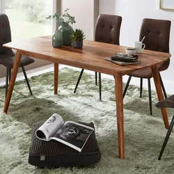 Kadima Design Massivholz Esstisch im modernen Landhausstil, Sheesham, abgerundete Ecken. 120x60x77 cm