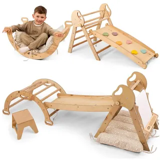 Goodevas Klettergerüst 5-in-1 Montessori Holz-Kletter-Set 5in1 für Kleinkinder 1-3 Jahre alt, (6-St., Montessori Holz-Kletter-Set 5in1 & Kunst-Set) beige