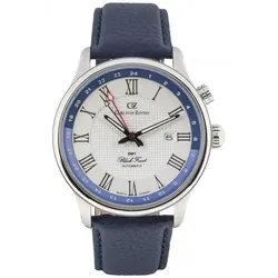 Carl von Zeyten -Rench Herrenuhr Blau Weiß Zweite Zeitzone Saphirglas Lederband Automatik 46mm- CVZ0087WHS