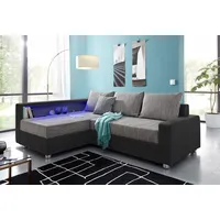Ecksofa COLLECTION AB "Relax L-Form, B: 223 cm", schwarz (schwarz, grau), B:223cm H:84cm T:91cm, Zierkissen: 100%Polyester;Struktur (100% Polyester);Microfaser PRIMABELLE (100% Polyester);Kunstleder SOFTLUX / Struktur (80% Polyester, 20% Acryl);Microfaser PRIMABELLE (100% Polyester) / Struktur (80% Polyester, 20% Acryl), Sofas, Ecksofa, Bettfunktion, Bettkasten, Regalelement & 1 Zierkissen, optional Licht