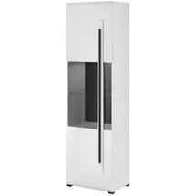Lomadox Vitrine weiß modern mit Absetzungen in schwarz, B/H/T: ca. 60/204/39 cm