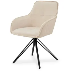 Juskys Drehstuhl Clyde mit Armlehne & Stoff Bezug - Esszimmerstuhl modern - Stuhl Samt Beige