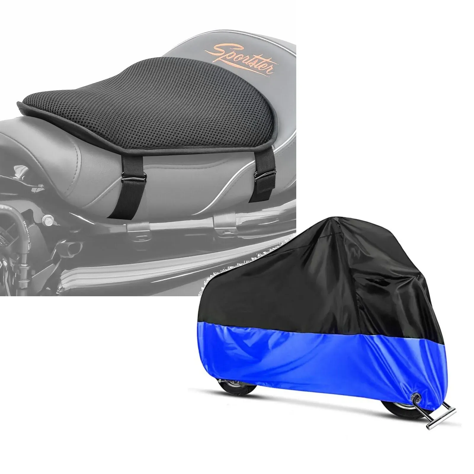 Set: Gel Sitzkissen passend für BMW R 1200 GS Exclusive / Rallye Komfortkissen M Tourtecs schwarz + Abdeckplane passend für BMW R 1200 GS Adventure / Exclusive / Rallye Craftride XXL in schwarz-blau