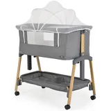 Cangaroo Beistellbett Adoro, verstellbar, Matratze, Moskitonetz, Räder grau