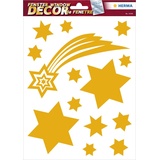 HERMA 15109 Fensterbilder Weihnachten Sterne Gold, 14 Stück, selbstklebend, Kinder Fensteraufkleber, ablösbare Winter Fenstersticker, Glitzer Fensterfolie für Kinderzimmer Weihnachtsdeko