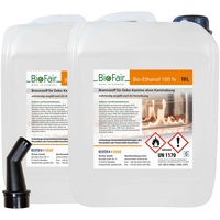 20 Liter (2 x 10L Kanister) Bioethanol 100% in geprüfter Premium Qualität für Bioethanolkamin, Ethanol Tischkamin, Wandkamin, geruchs- und rückstandslose Verbrennung