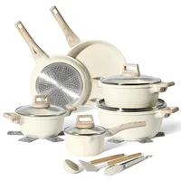 just perfecto household appliances JUST PERFECTO Topf und Pfannenset Induktion - Pfannenset mit deckel - Induktions Töpfe Set - Töpfe und pfannen set ohne PTFE und PFOA - Kochtopfset induktion (15-Teilig Beige)