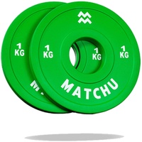 Matchu Sports | Fractional Plates | Mini Hantelscheiben | 0,25/0,5/1/1,5/2,5 KG | Satz mit 2 Stück | Stahl mit Gummiaußenschicht | Durchmesser 50mm (Grün - 1 KG)