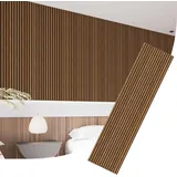 IZODEKOR Akustikpaneele Holz, 3D Akustik Wandpaneel - 4 Stück, 240x60cm - Wandverkleidung aus Holzleisten mit schalldämmender Filzpolsterung, Dekorative Wandpaneele aus Holz, MDF-Paneele | Walnuss