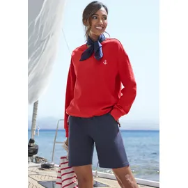 H.I.S. Bermudas H.I.S, Damen, Gr. 40/42, N-Gr, blau (marine), Sweatware, Obermaterial: 60% Baumwolle, 40% Polyester, unifarben, Basic kniefrei, Hosen Bermudas, mit Kordelzug und Stickerei, Loungewear, Topseller