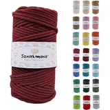 Sznurkomania, Geflochtene Baumwollkordel 5mm 100m, 46 Farben, Häkelkordel, Makramee Kordel, Makramee Garn, Premium Garn, Makramee Seil, (Burgund)