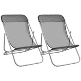 vidaXL Strandstühle 2 Stk. Grau Textilene & Pulverbeschichteter Stahl