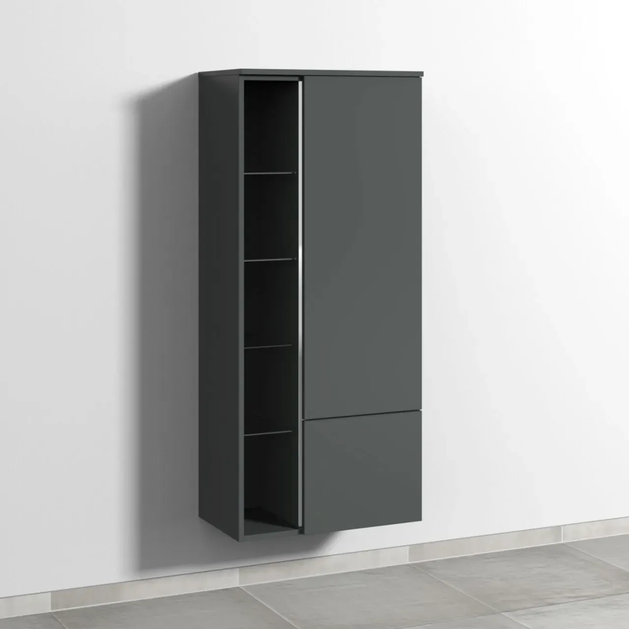 Sanipa 3way Stauraumschrank mit 1 Tür, 1 Auszug und offenen Fächern, Anthrazit-Matt BR18322