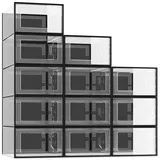SEE SPRING 12er Pack Schwarz Schuhboxen Stapelbar Transparent Groß