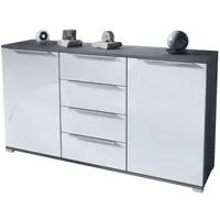 Vladon Sideboard, Weiß Hochglanz, Holzwerkstoff, 138.5x75.5x35 cm, Wohnzimmer, Kommoden