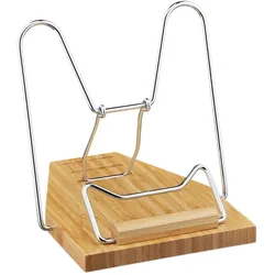 Relaxdays Leseständer, Bambus, 3 Neigungswinkel, klappbar, Buchablage für Hefte, Bücher & Tablets, Kochbuchhalter, natur