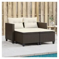 vidaXL Gartensofa 2-Sitzer mit Hockern Braun Poly Rattan