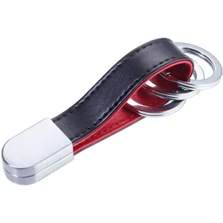 Troika Schlüsselanhänger mit abgerundetem Twist-Verschluss, Lederschlaufe, 3 Schlüsselringe, Kunstleder, Leder, Metall, rot/schwarz