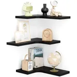 Suhu Wandregal Holz L-Förmiger Eckregal Hängend Wandboard Küchenregal Gewürzregal Schweberegal Versteckt Modern Design für Wohnzimmer Schlafzimmer Bad Flur (3 Stück) Schwarz