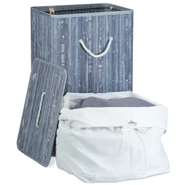 Relaxdays Wäschekorb Bambus, mit Deckel, rechteckig, XL, 83 L, faltbarer Wäschesammler, HBT: 65,5 x 43,5 x 33,5 cm, grau