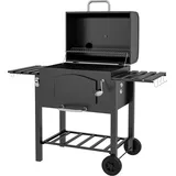 Outsunny Holzkohlegrill  BBQ Gartengrill mit Deckel, Ablagen, Smoker, Warmhalteplatte, Regale, Transportrollen, Metall  Aosom